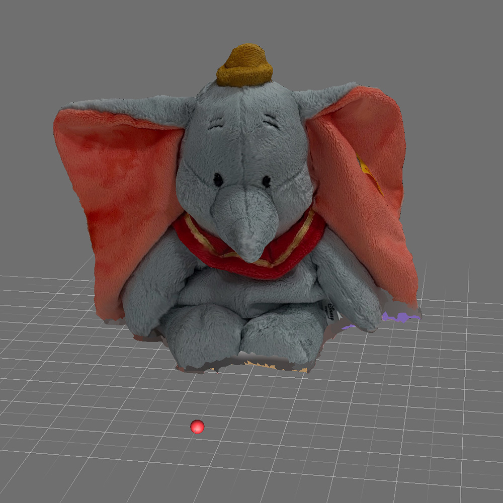 This is the 3d model of a stuffed dumbo in meshmixer after using scaniverse.